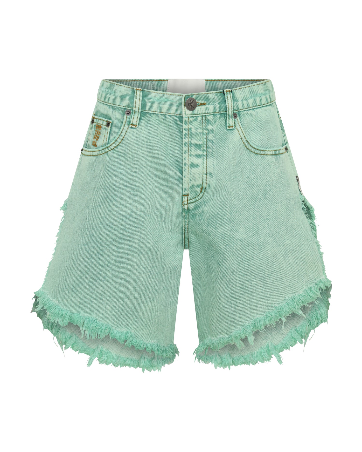 Frankies Low Waist Long Length Denim Shorts - Seaglass Green
