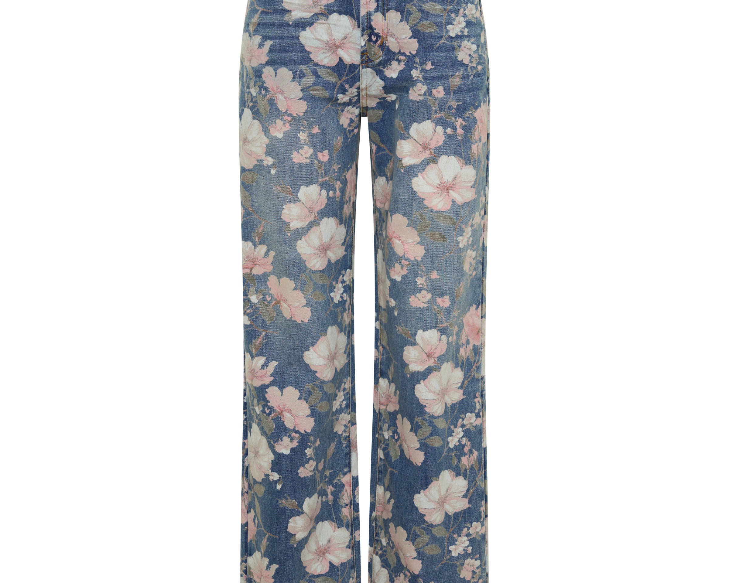 Icon High Waist Straight Leg Denim Jeans - Floral Bloom Cobaine Blue