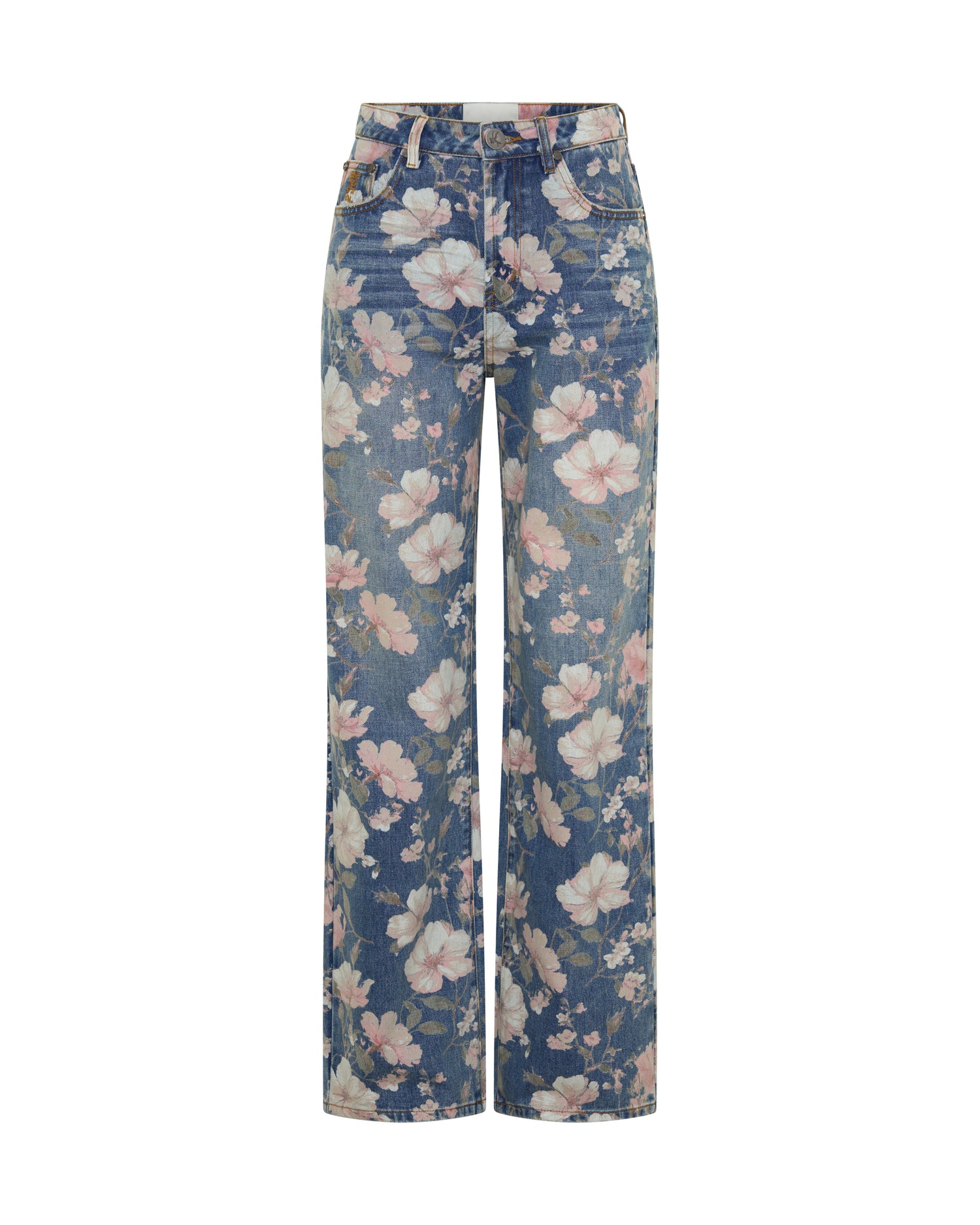 Icon High Waist Straight Leg Denim Jeans - Floral Bloom Cobaine Blue