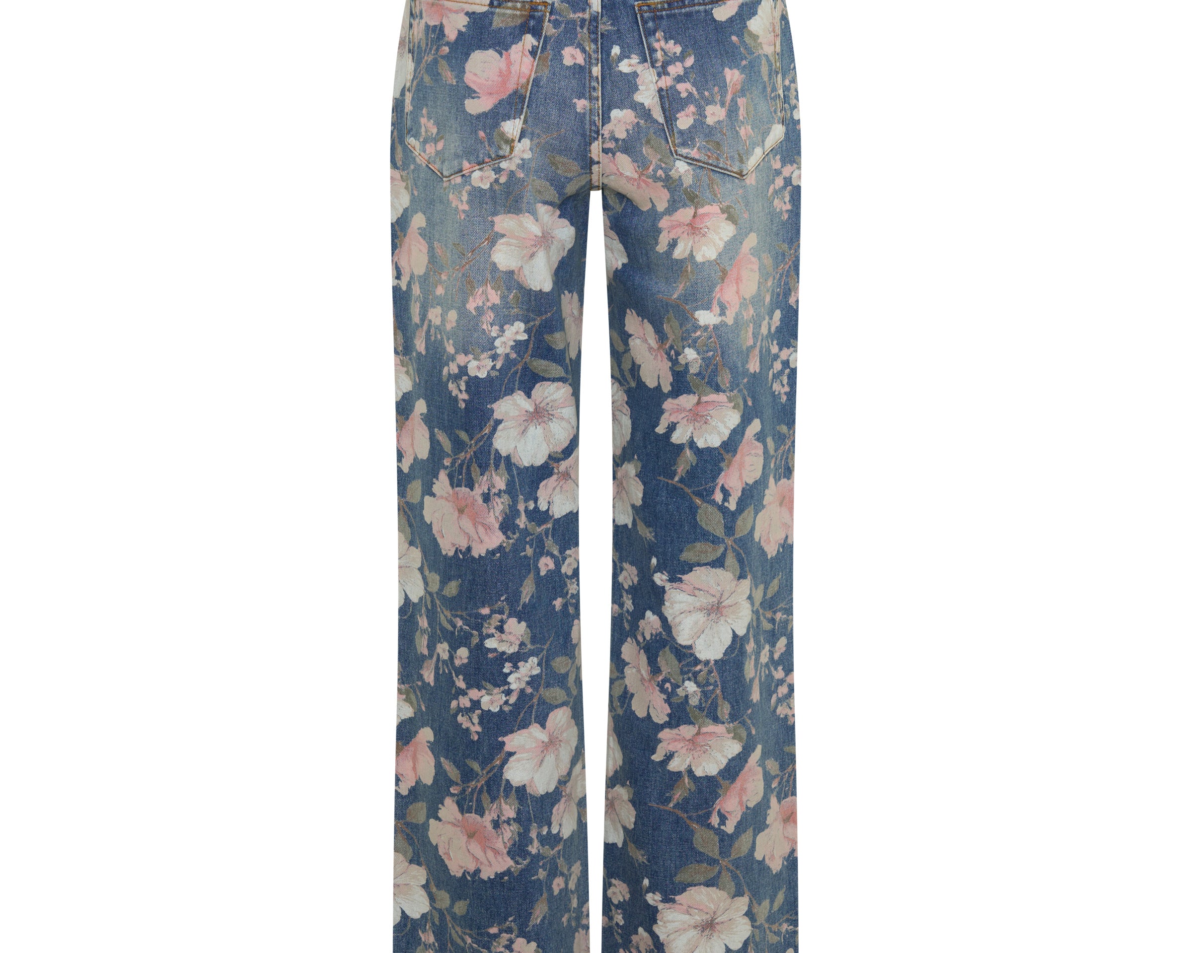 Icon High Waist Straight Leg Denim Jeans - Floral Bloom Cobaine Blue