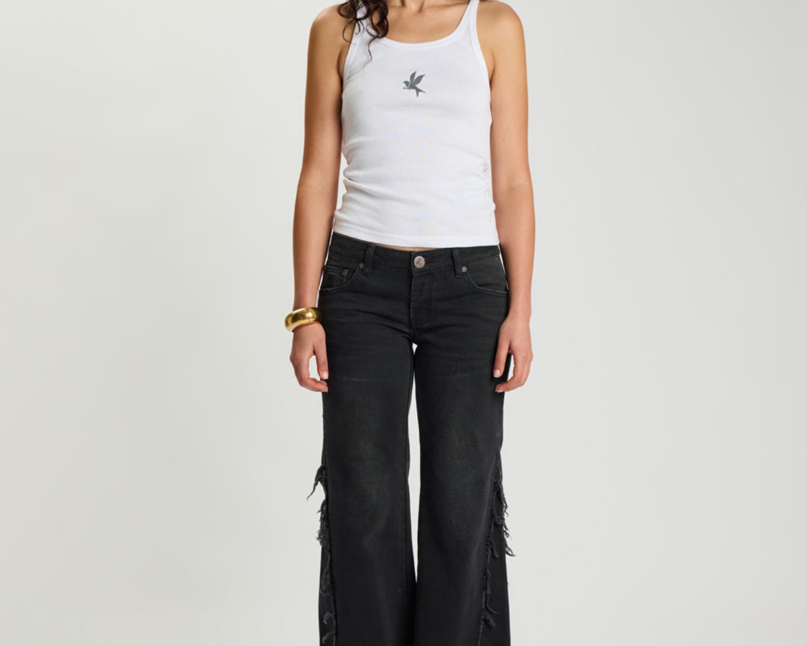 Johnnies Low Waist Wide Leg Flared Denim Jeans - Smokey Black