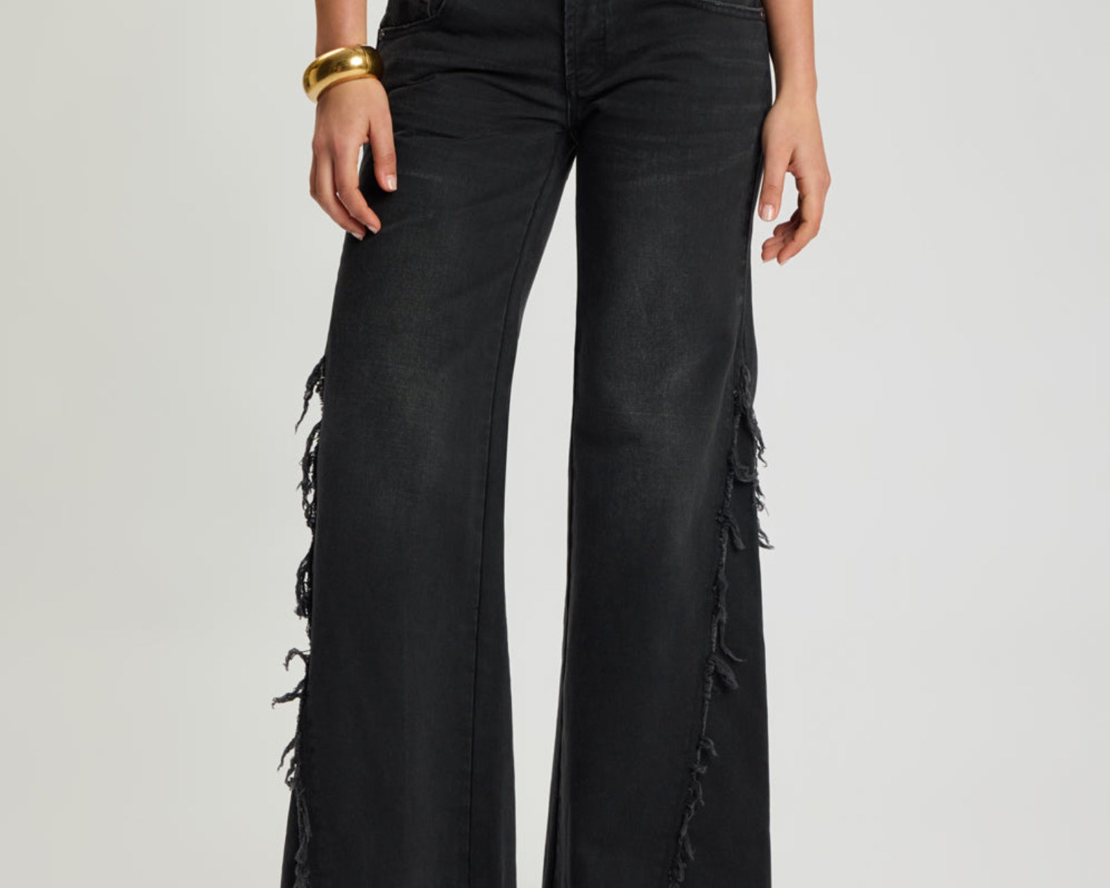 Johnnies Low Waist Wide Leg Flared Denim Jeans - Smokey Black