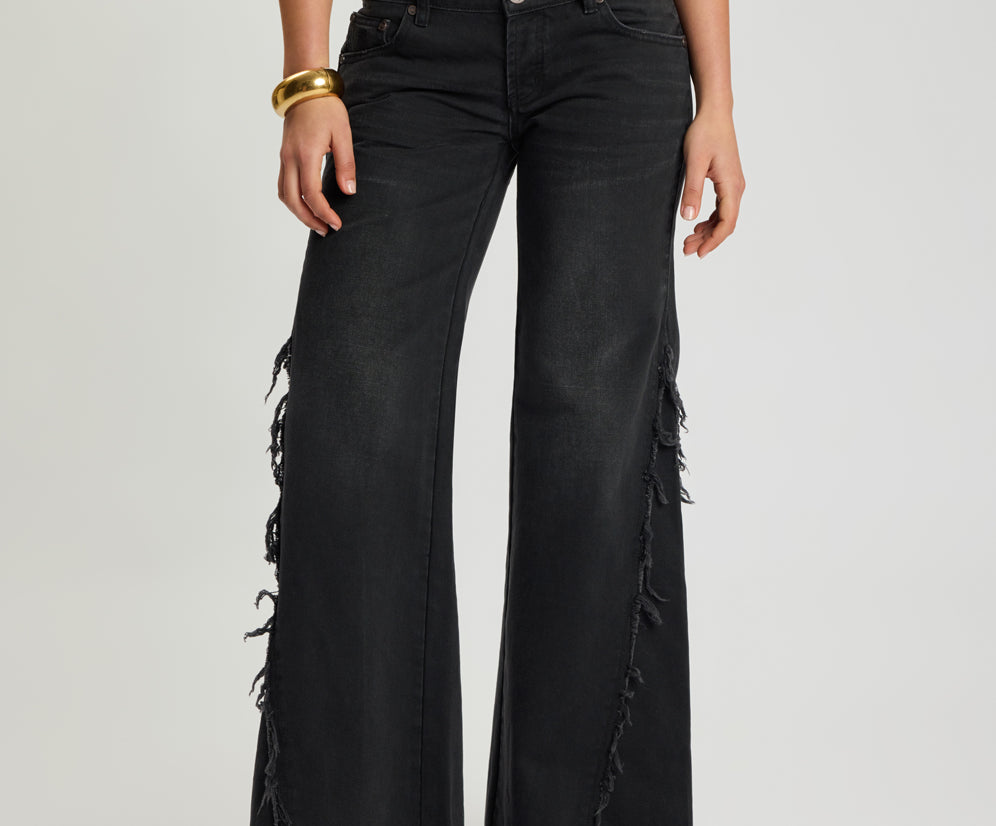 Johnnies Low Waist Wide Leg Flared Denim Jeans - Smokey Black