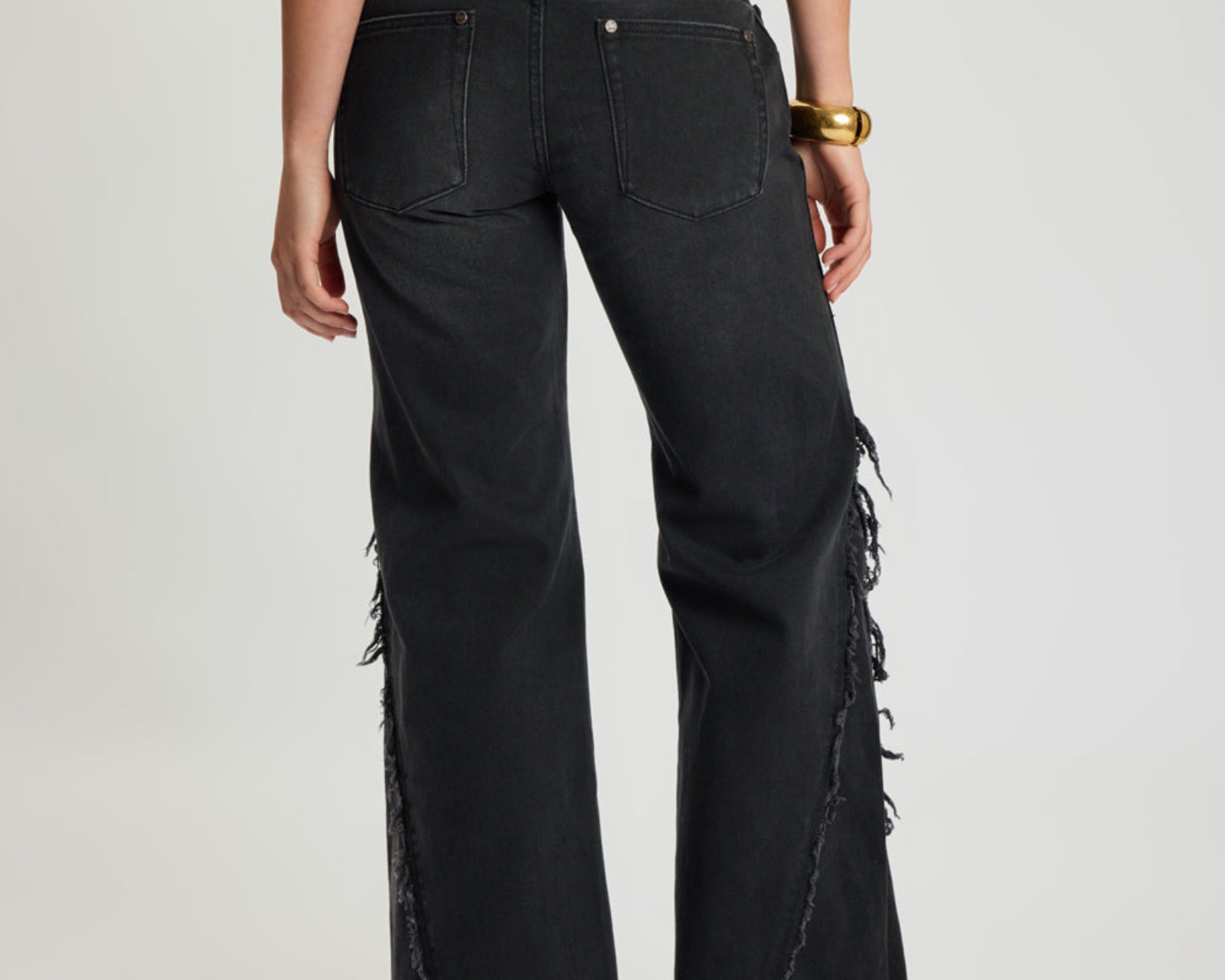 Johnnies Low Waist Wide Leg Flared Denim Jeans - Smokey Black