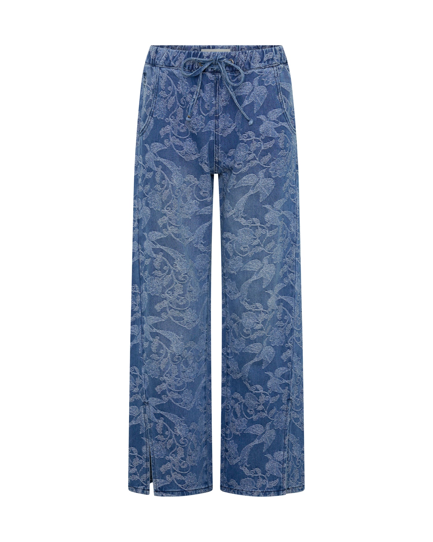 Roadhouse Mid Waist Wide Leg Drawstring Denim Jeans - Soaring Jacquard Blue