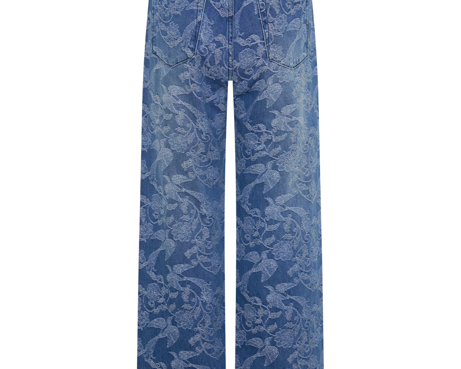Roadhouse Mid Waist Wide Leg Drawstring Denim Jeans - Soaring Jacquard Blue
