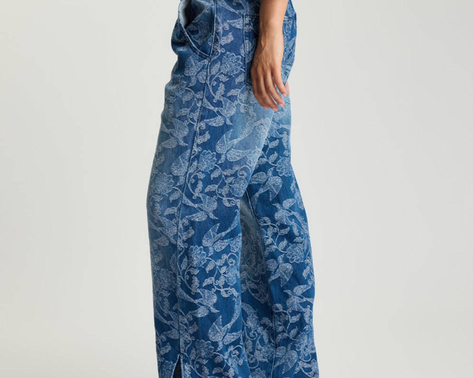Roadhouse Mid Waist Wide Leg Drawstring Denim Jeans - Soaring Jacquard Blue