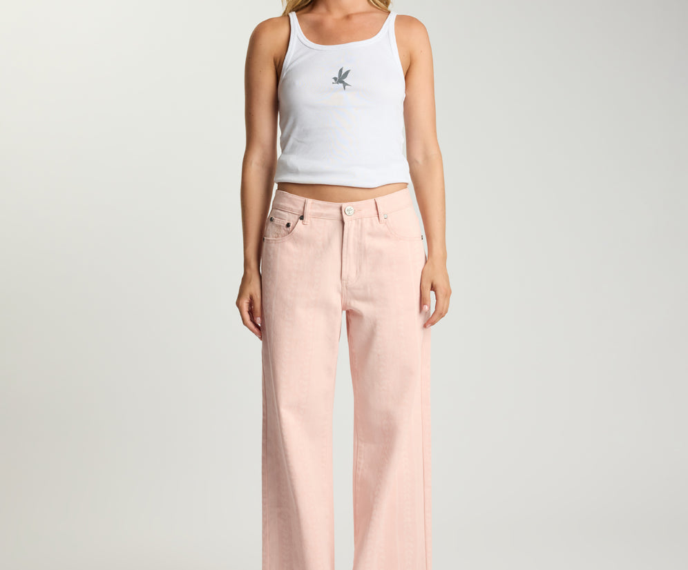 Jackson Mid Waist Wide Leg Denim Jeans - Pink Love