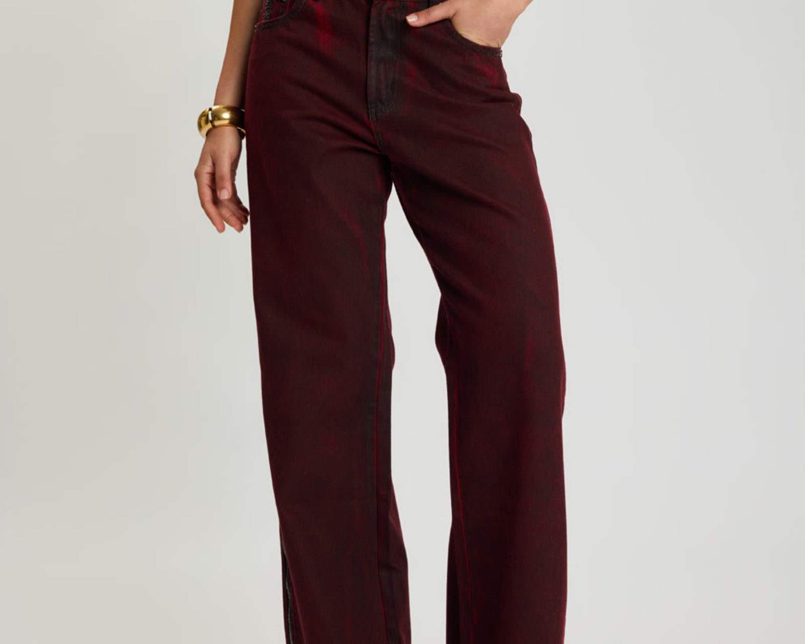Jackson Mid Waist Wide Leg Denim Jeans - Oil Stained Maroon