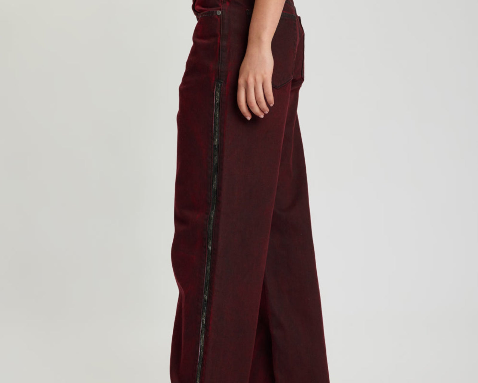 Jackson Mid Waist Wide Leg Denim Jeans - Oil Stained Maroon