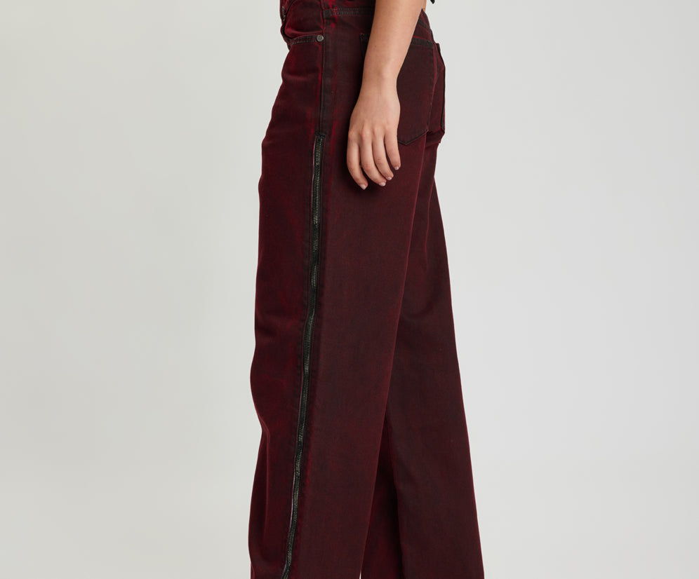 Jackson Mid Waist Wide Leg Denim Jeans - Oil Stained Maroon