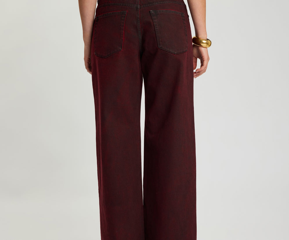 Jackson Mid Waist Wide Leg Denim Jeans - Oil Stained Maroon