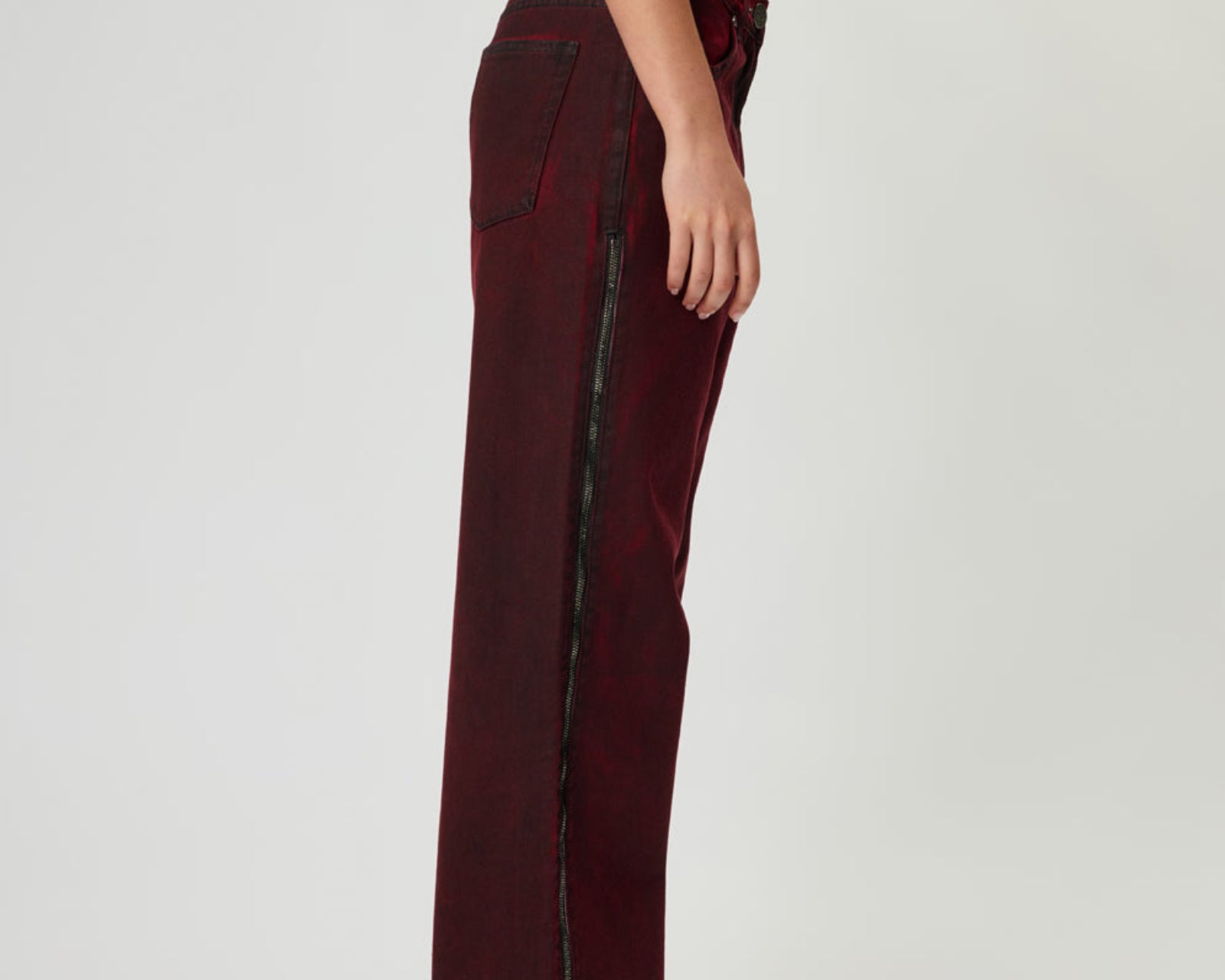 Jackson Mid Waist Wide Leg Denim Jeans - Oil Stained Maroon