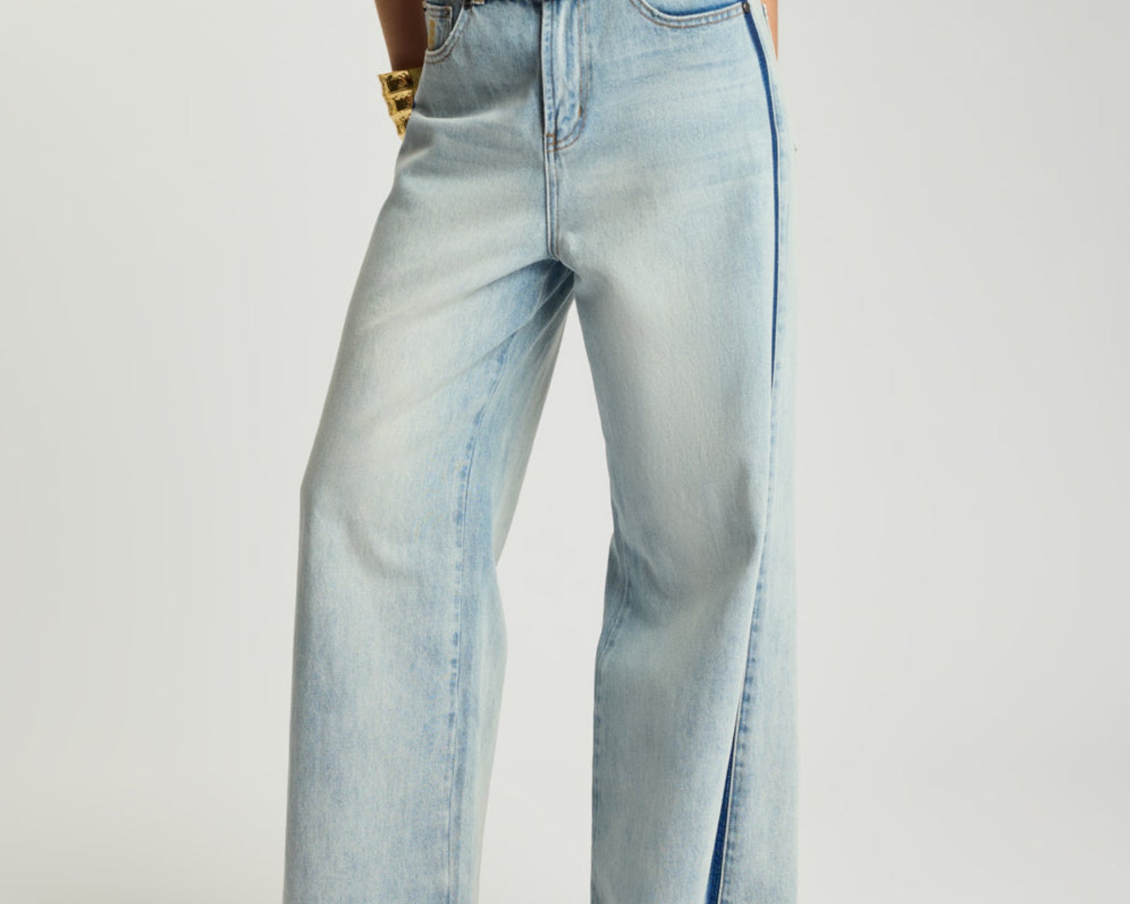Love Machines Mid Waist Super Wide Leg Denim Jeans - Split Party Contrast Blue