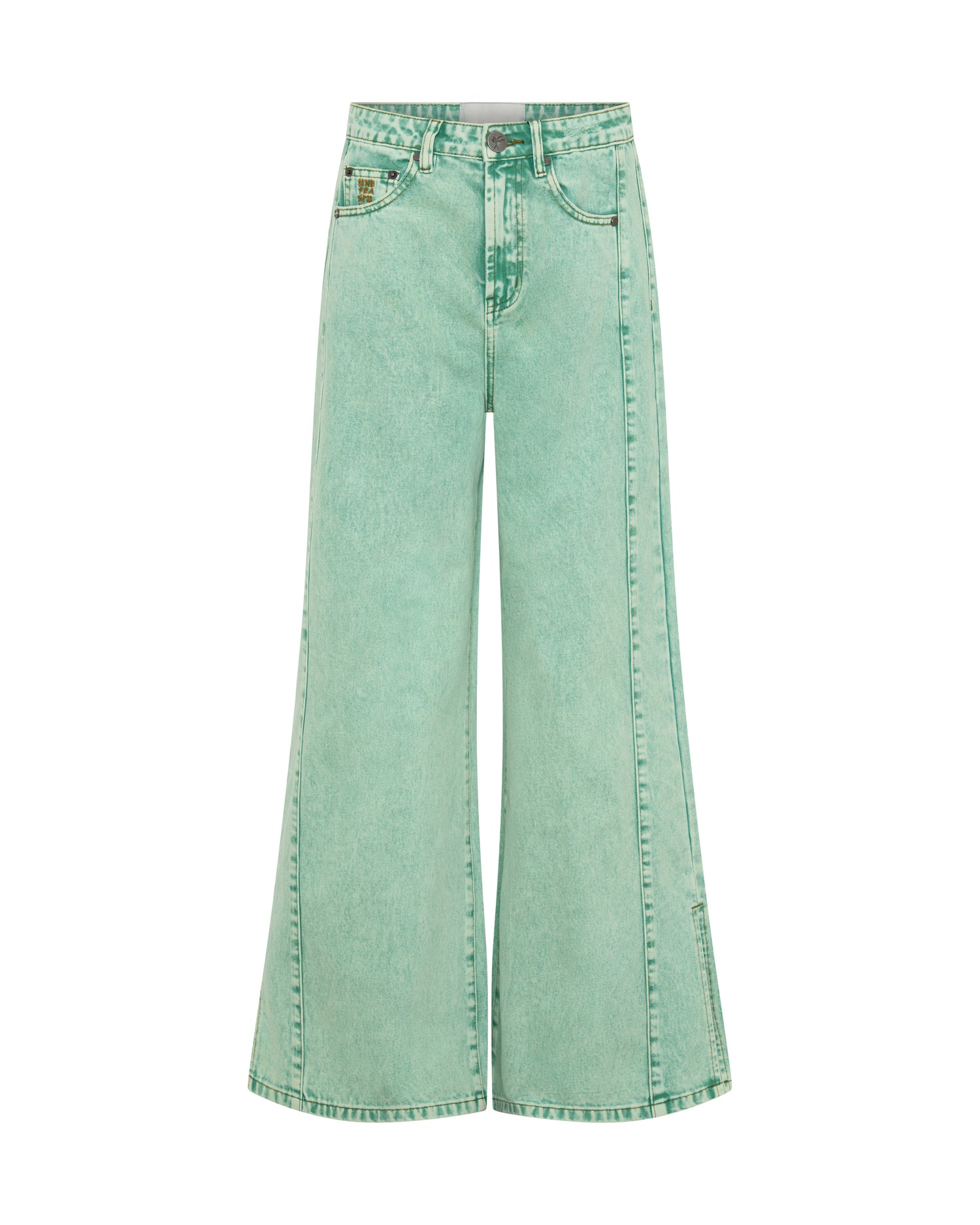 Love Machines Mid Waist Super Wide Leg Denim Jeans - Seaglass Green