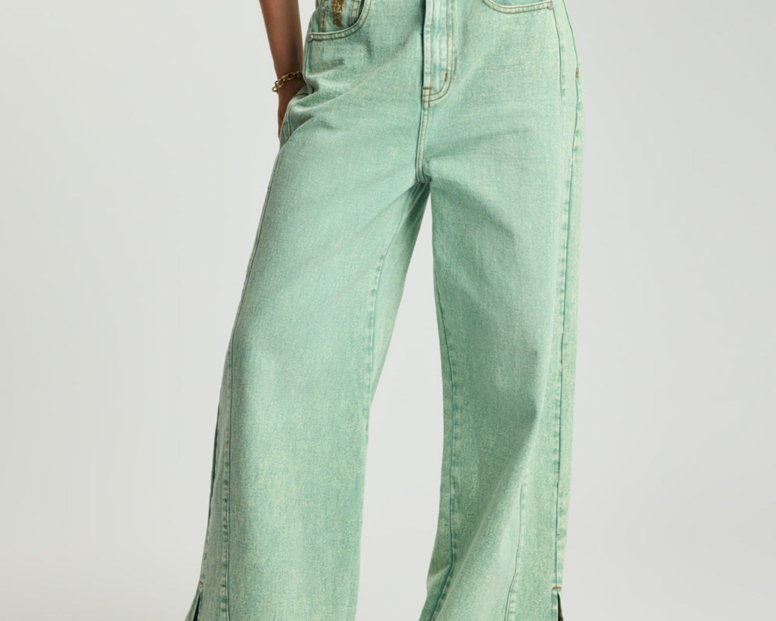 Love Machines Mid Waist Super Wide Leg Denim Jeans - Seaglass Green