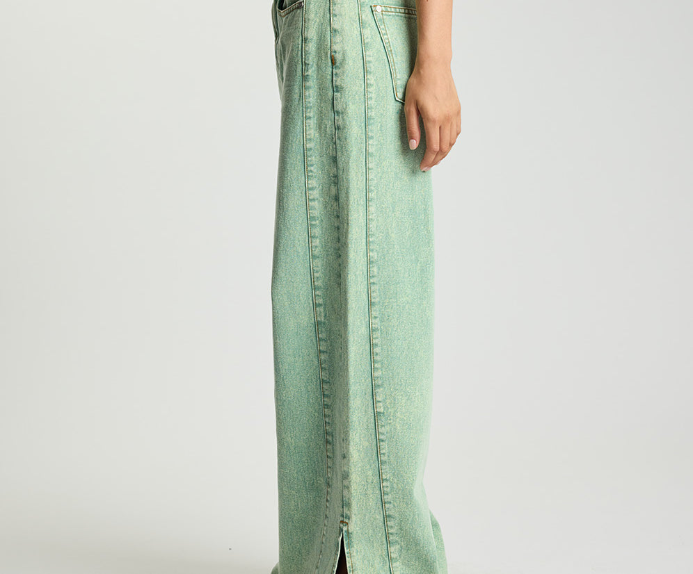 Love Machines Mid Waist Super Wide Leg Denim Jeans - Seaglass Green