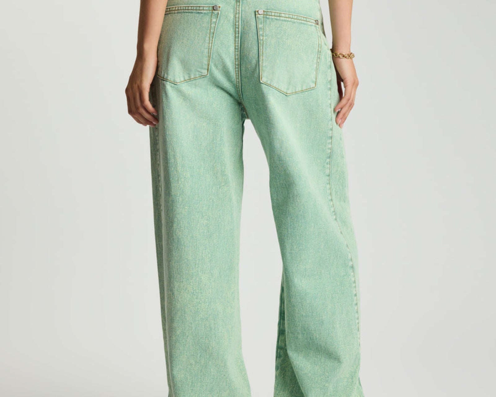 Love Machines Mid Waist Super Wide Leg Denim Jeans - Seaglass Green