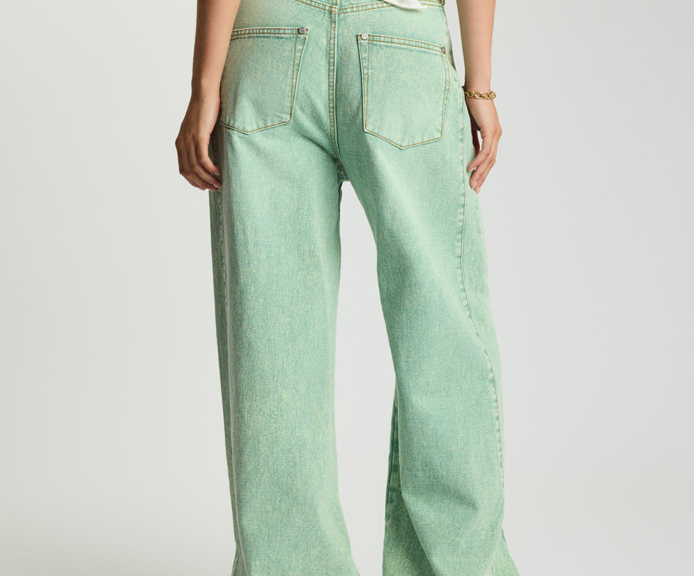 Love Machines Mid Waist Super Wide Leg Denim Jeans - Seaglass Green