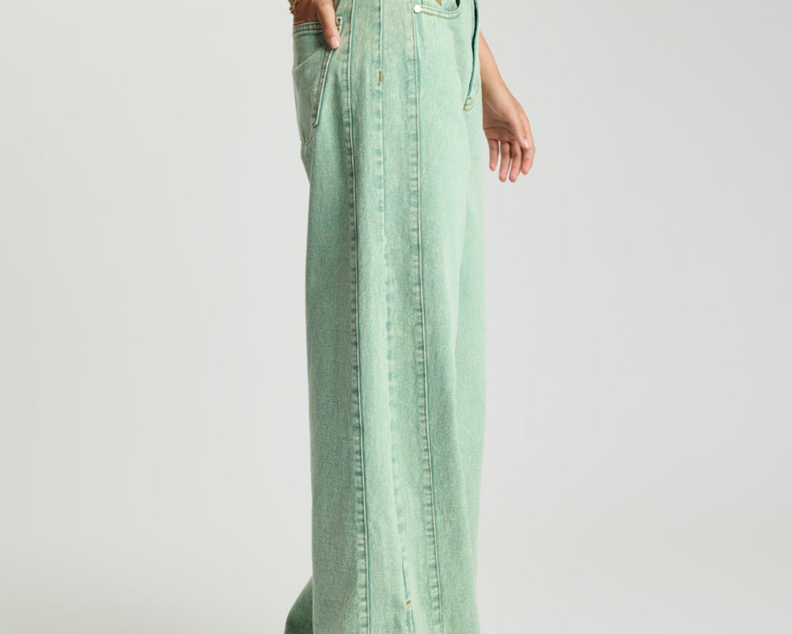 Love Machines Mid Waist Super Wide Leg Denim Jeans - Seaglass Green