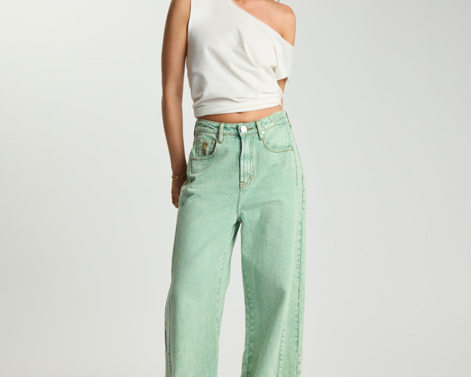 Love Machines Mid Waist Super Wide Leg Denim Jeans - Seaglass Green