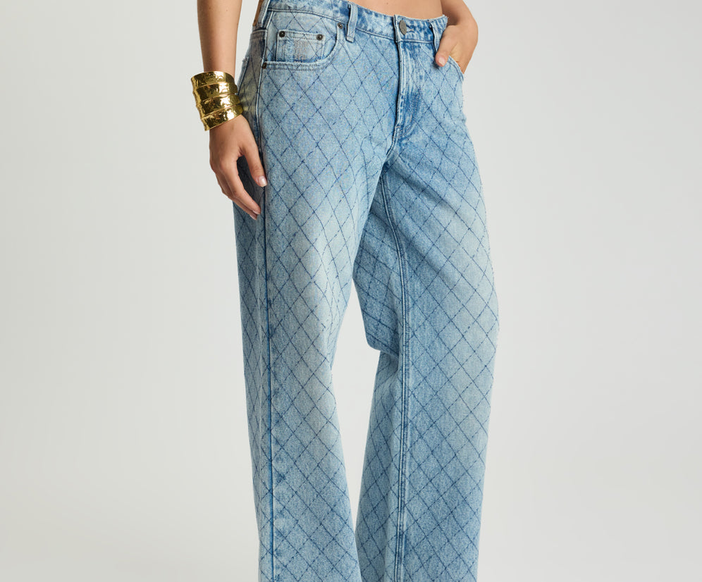 Low Riders Low Waist Wide Leg Denim Jeans - Harlequin Salty Dog