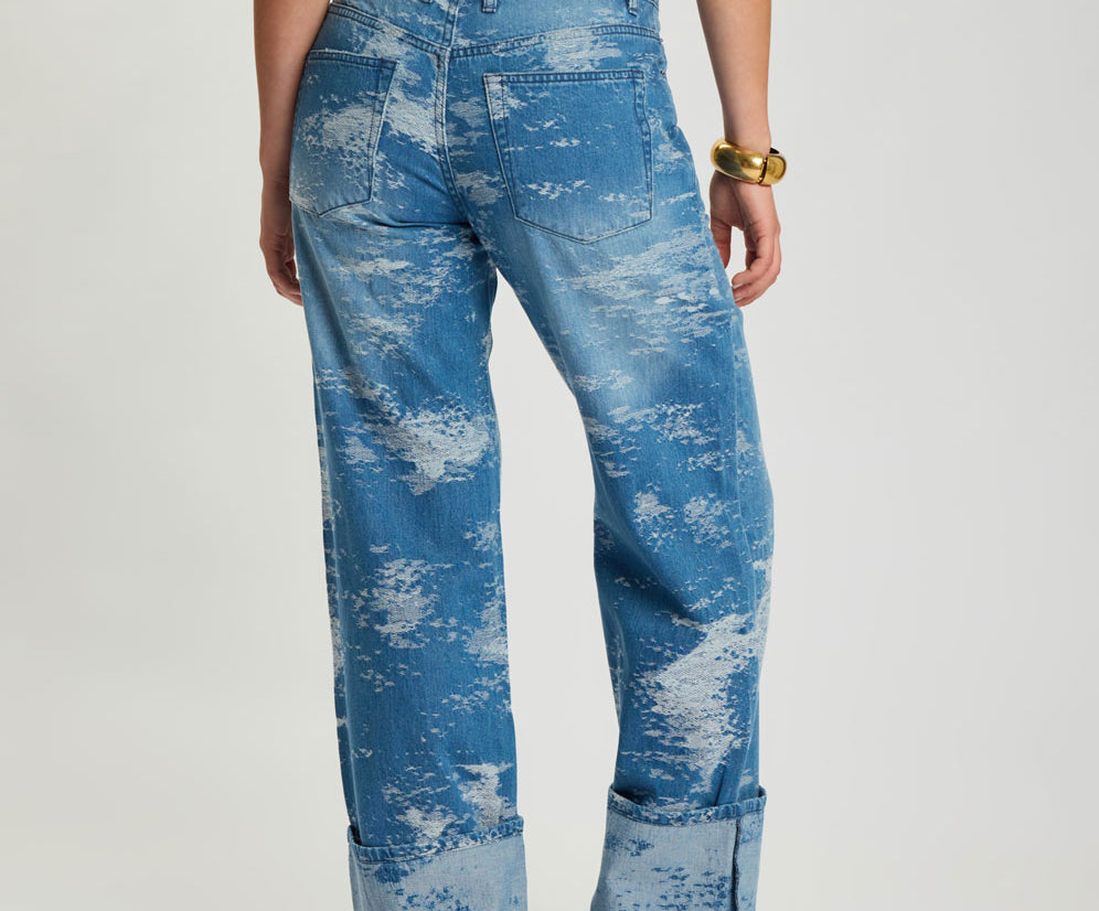 Low Riders Low Waist Wide Leg Denim Jeans - Torn Sky Blue