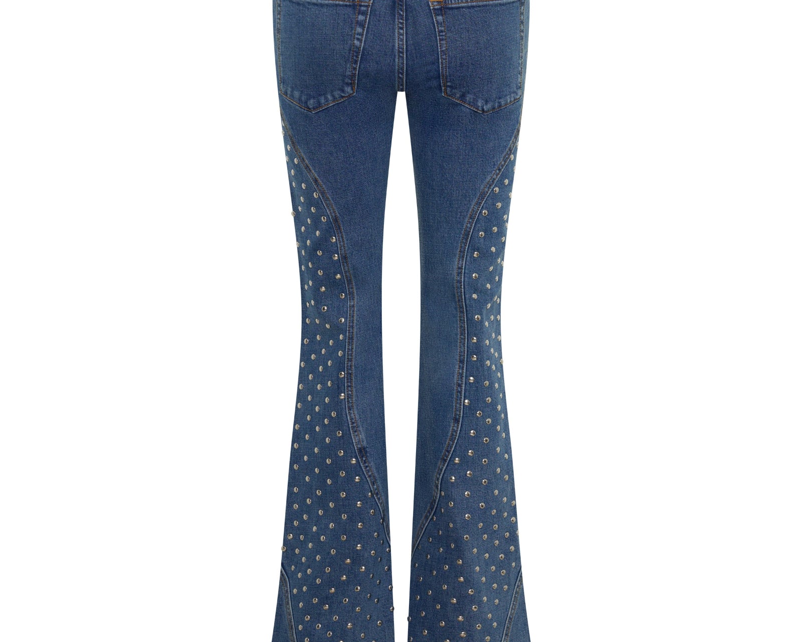 Chrome Edge Mid Waist Flared Studded Denim Jeans - Eclipse Blue