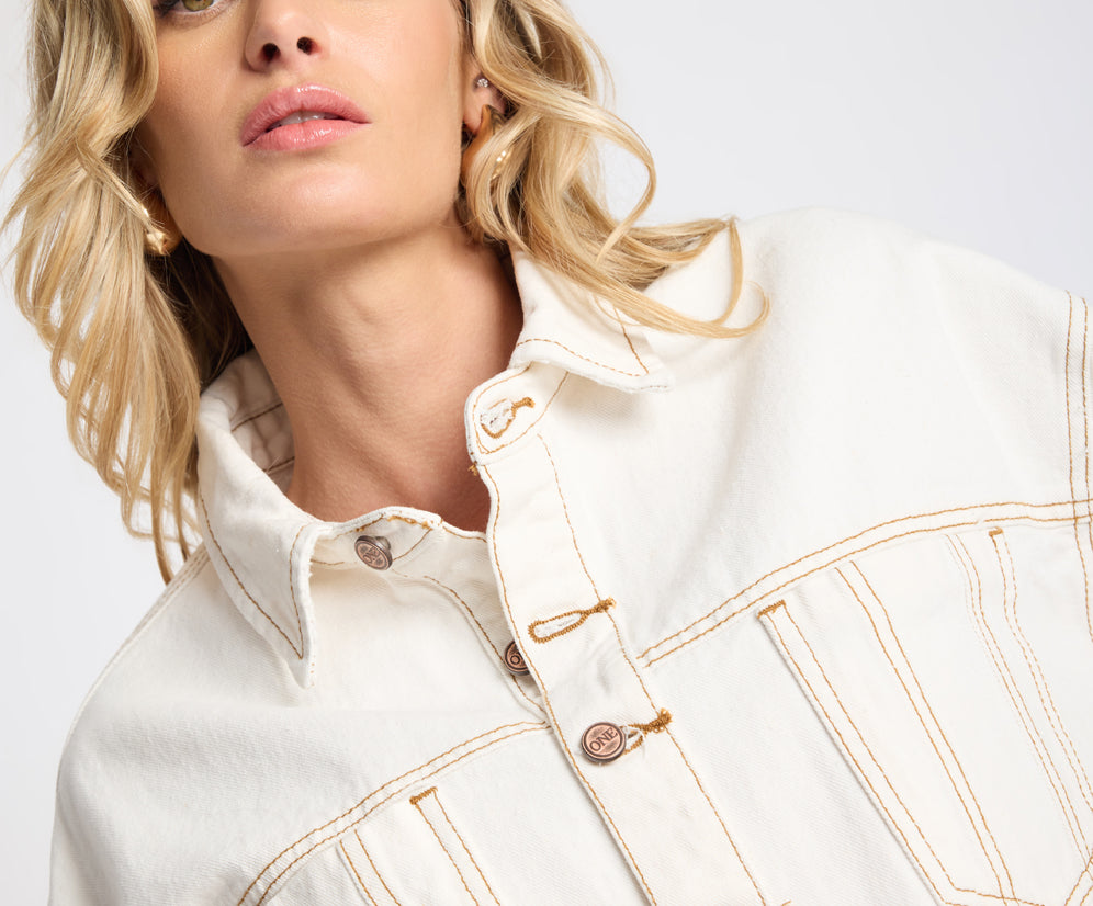 Rustler Cropped Denim Shacket - White Beauty