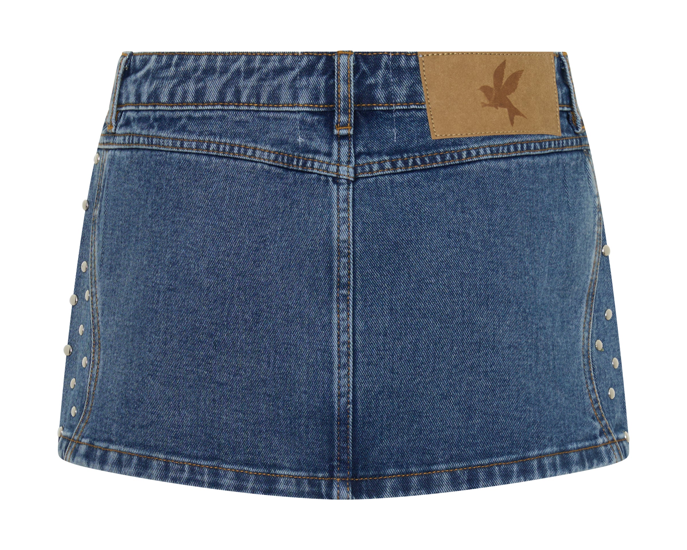 Chrome Edge Low Waist Studded Mini Denim Skirt - Eclipse Blue