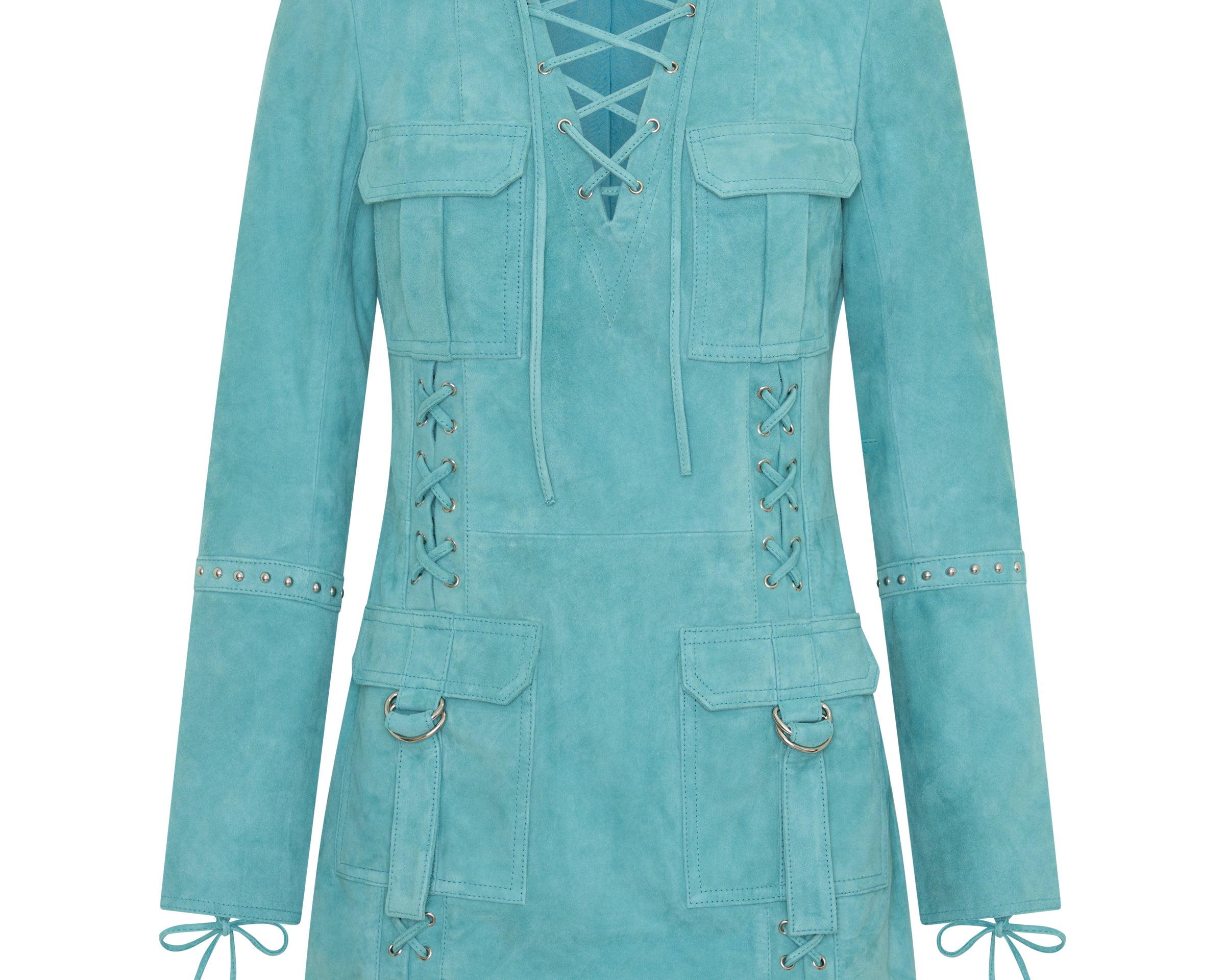 Cross My Heart Suede Longsleeve Laced Mini Dress - Mint Green