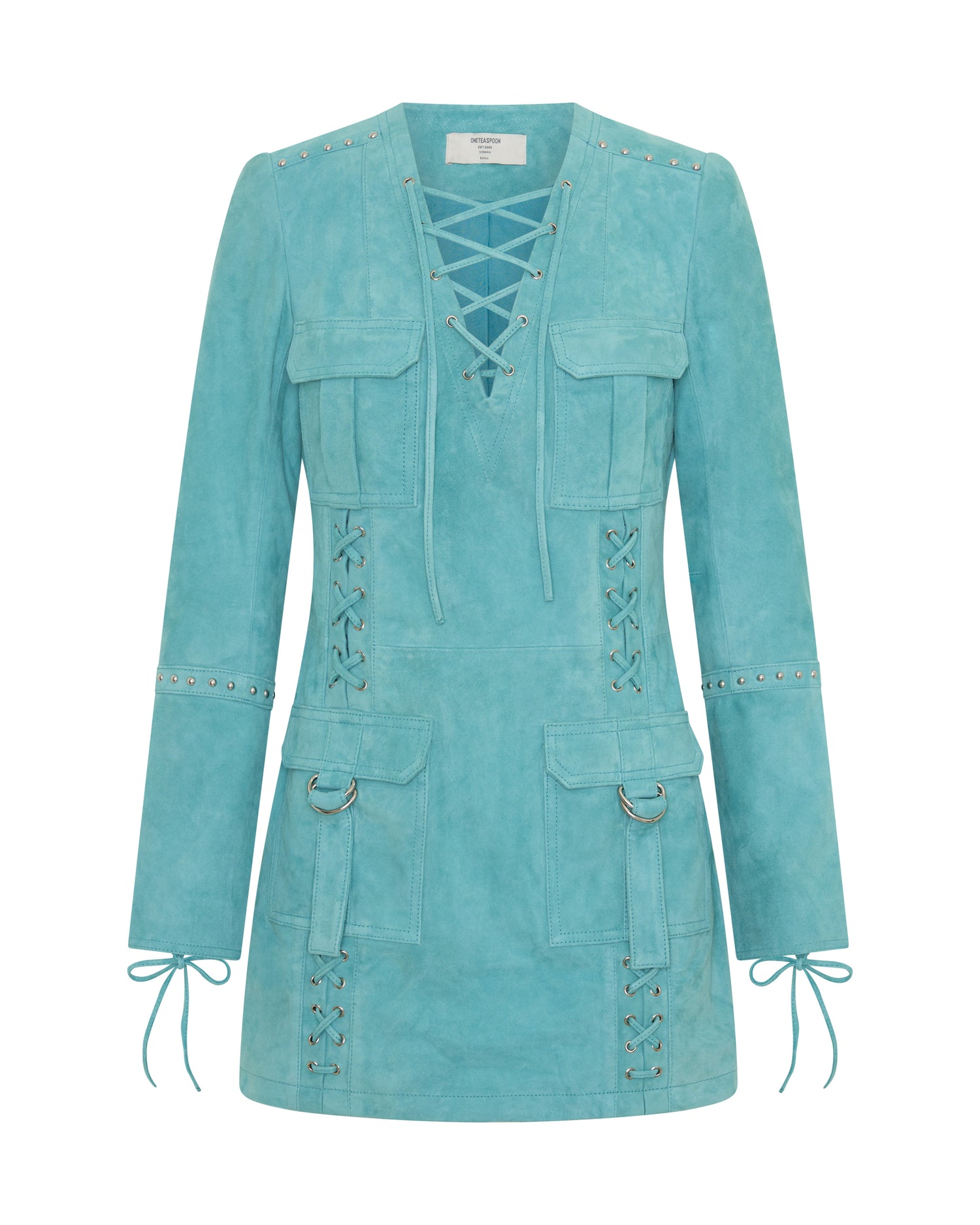 Cross My Heart Suede Longsleeve Laced Mini Dress - Mint Green