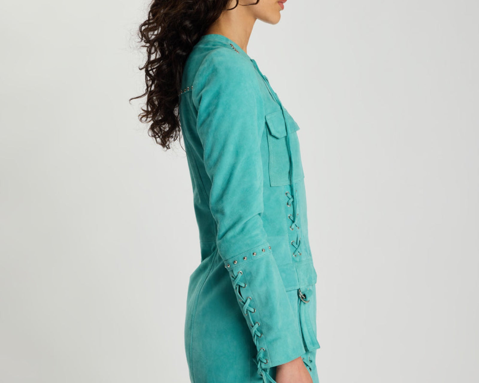Cross My Heart Suede Longsleeve Laced Mini Dress - Mint Green