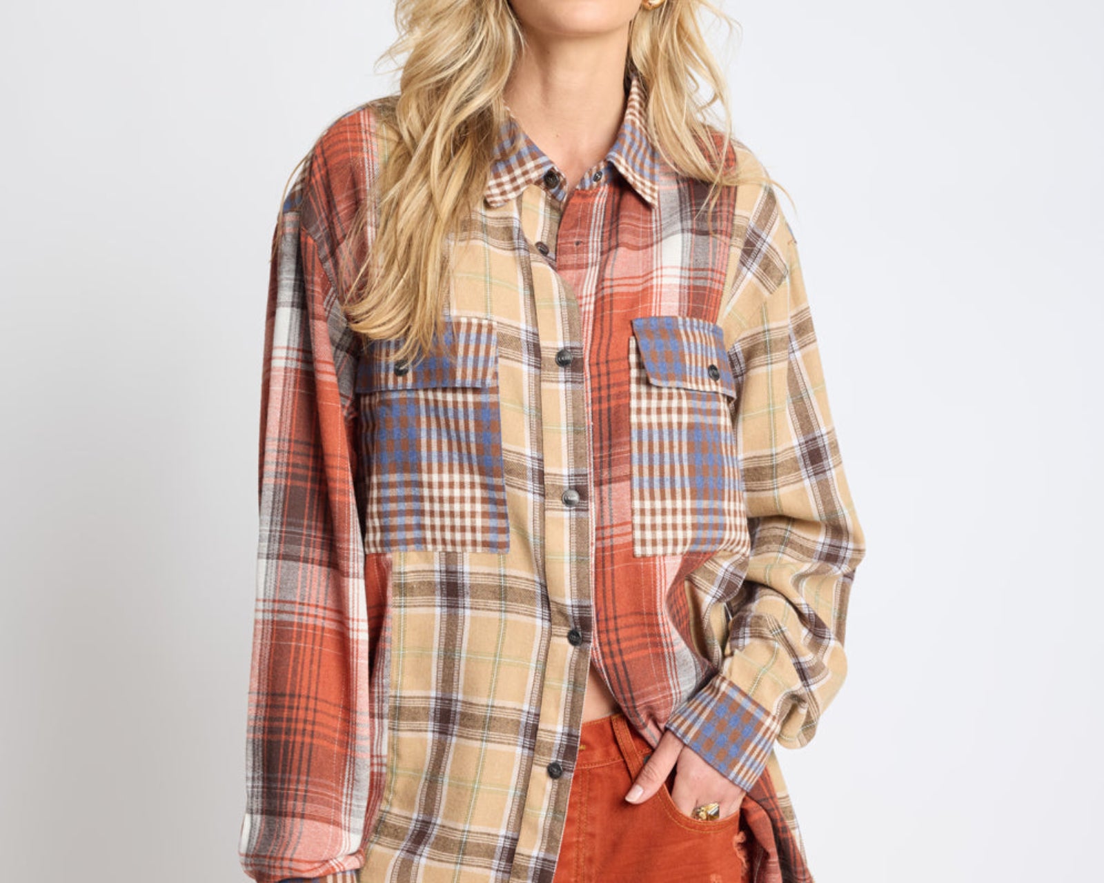 Essential Patchwork Flannel Shirt - Natural Check