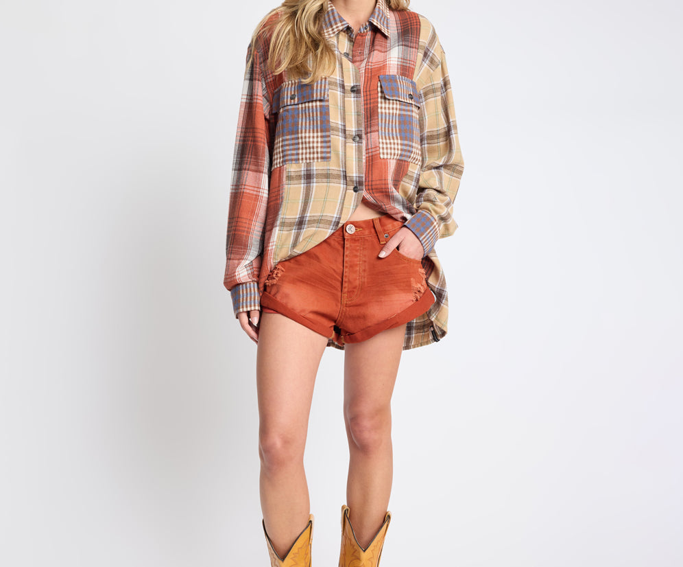 Essential Patchwork Flannel Shirt - Natural Check