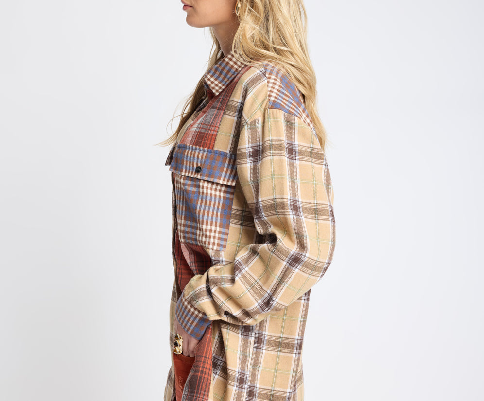 Essential Patchwork Flannel Shirt - Natural Check