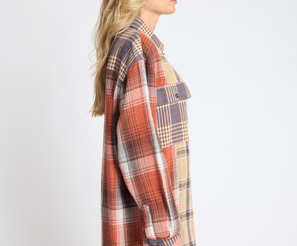 Essential Patchwork Flannel Shirt - Natural Check