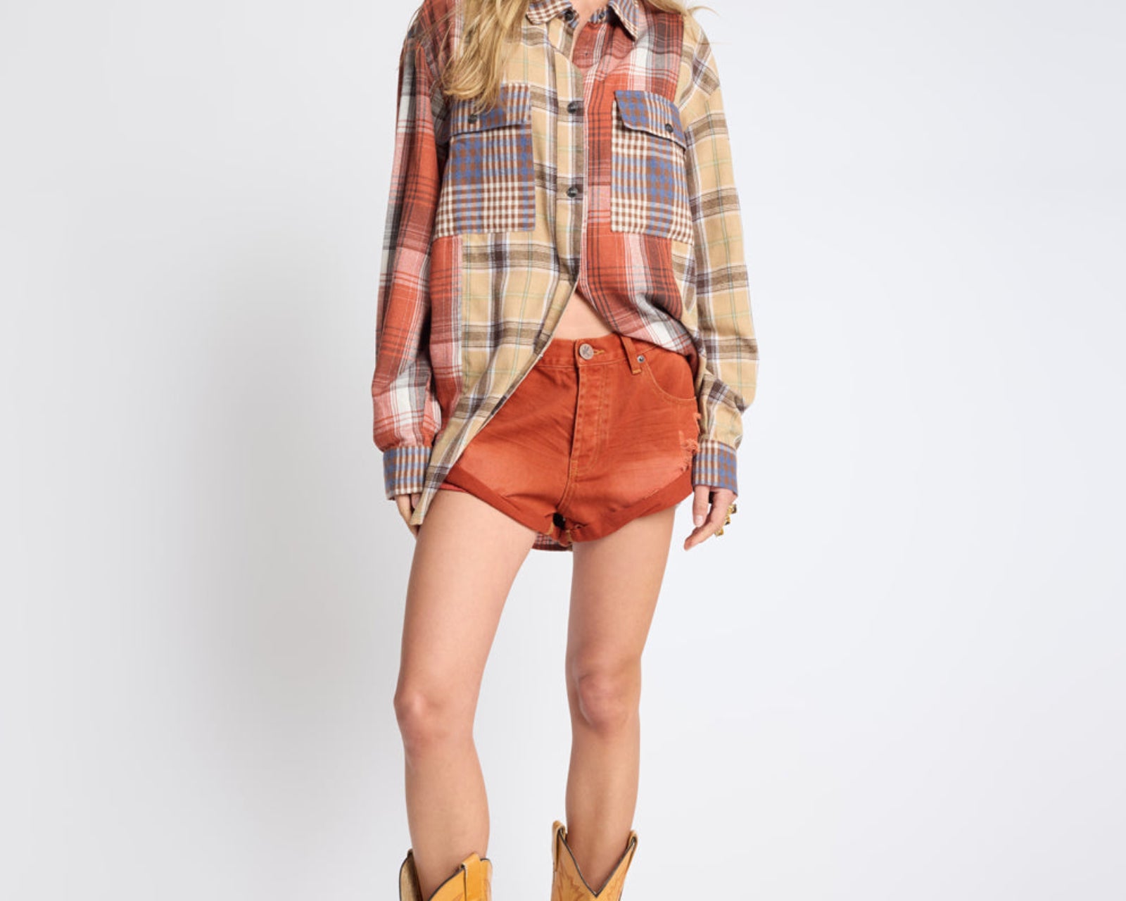 Essential Patchwork Flannel Shirt - Natural Check