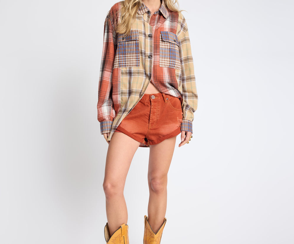 Essential Patchwork Flannel Shirt - Natural Check