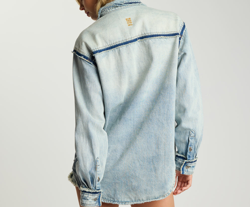 Split Party Everyday Denim Shirt - Split Party Contrast Blue
