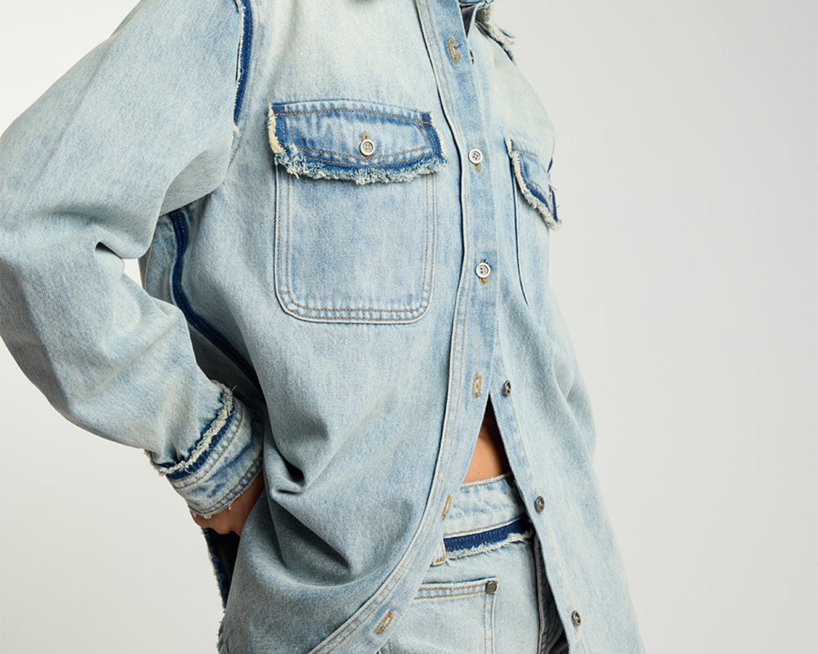 Split Party Everyday Denim Shirt - Split Party Contrast Blue