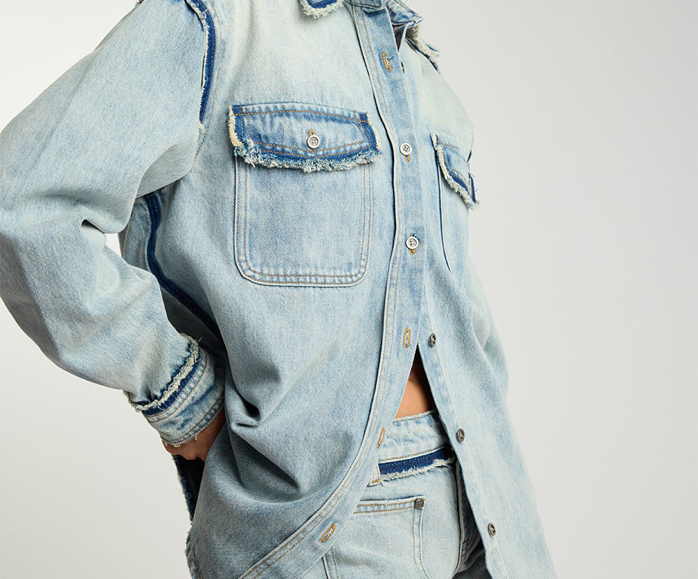 Split Party Everyday Denim Shirt - Split Party Contrast Blue