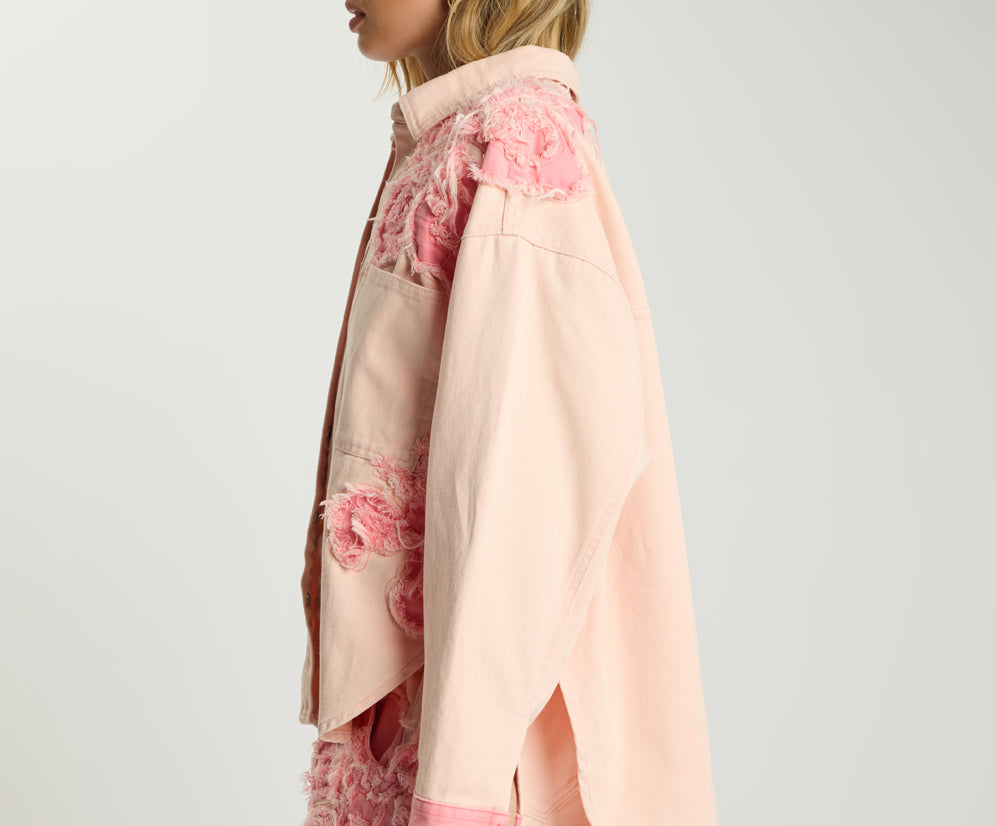Frayed Daria Denim Shacket - Pink Petal