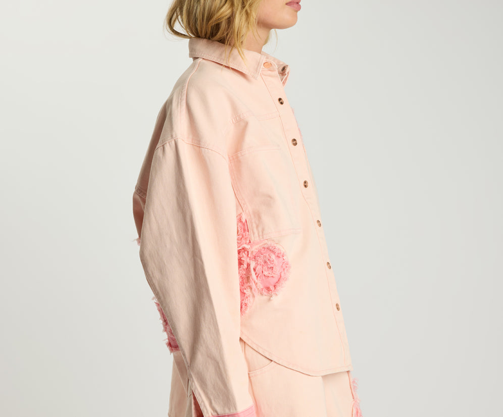 Frayed Daria Denim Shacket - Pink Petal