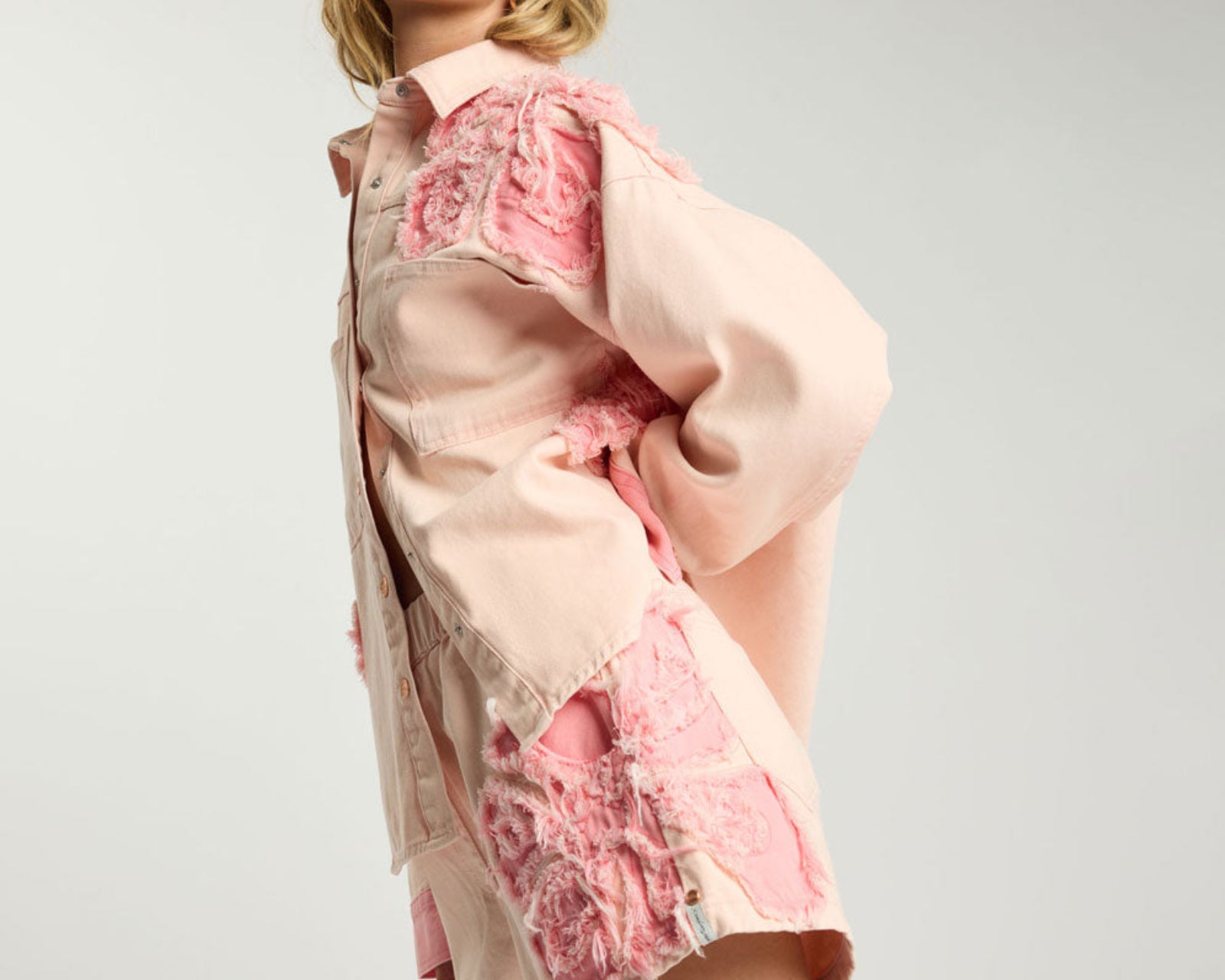 Frayed Daria Denim Shacket - Pink Petal