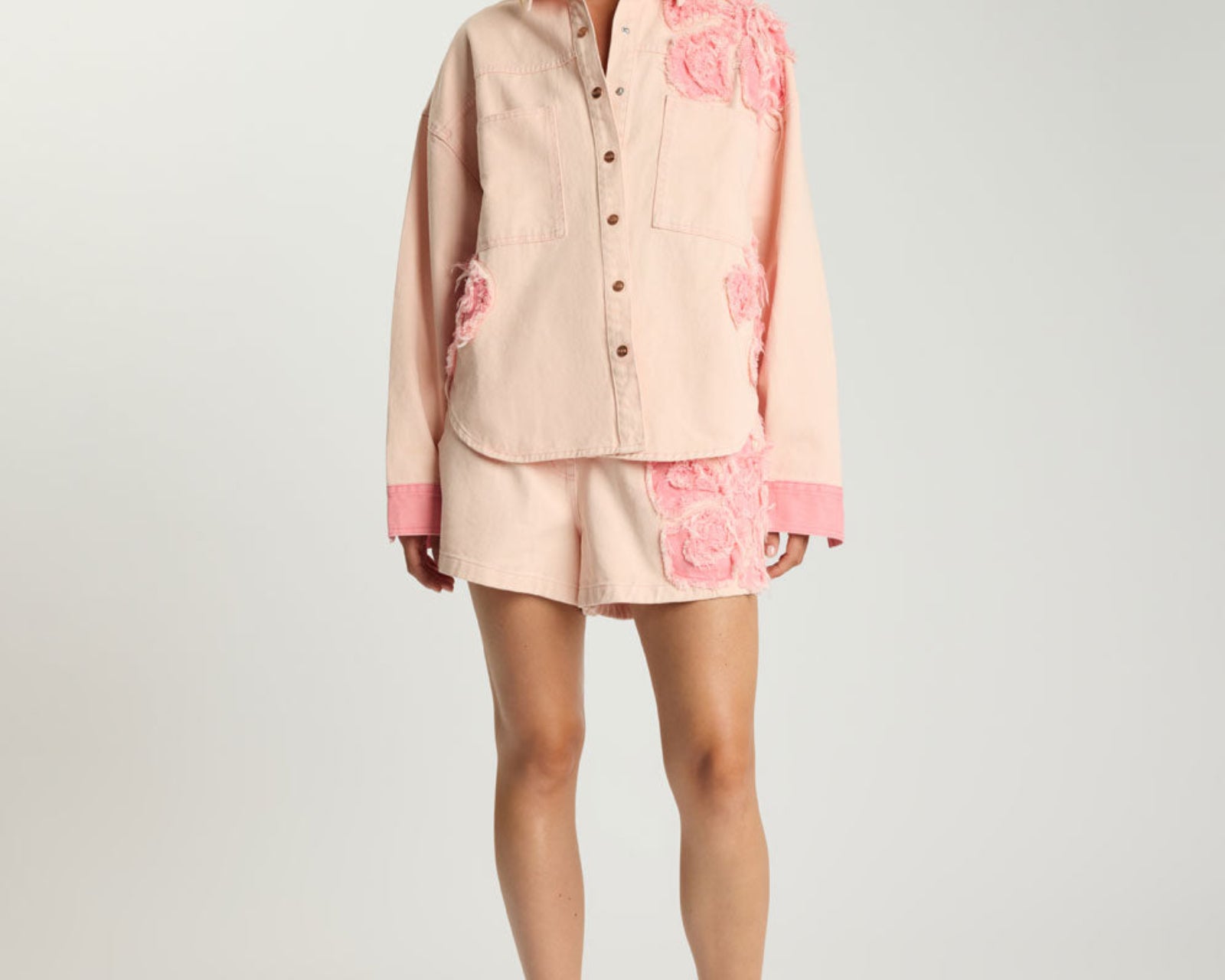 Frayed Daria Denim Shacket - Pink Petal