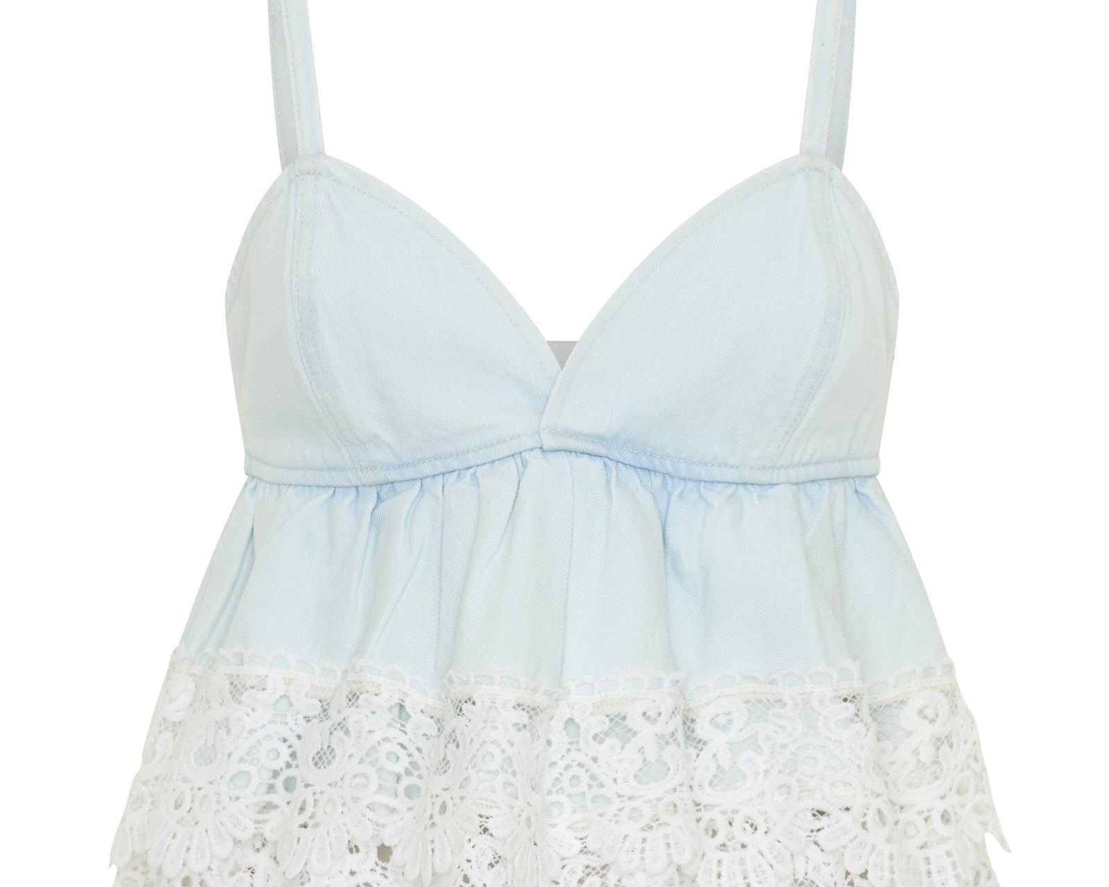 Landslide Denim And Lace Frill Top - Blonde Blue