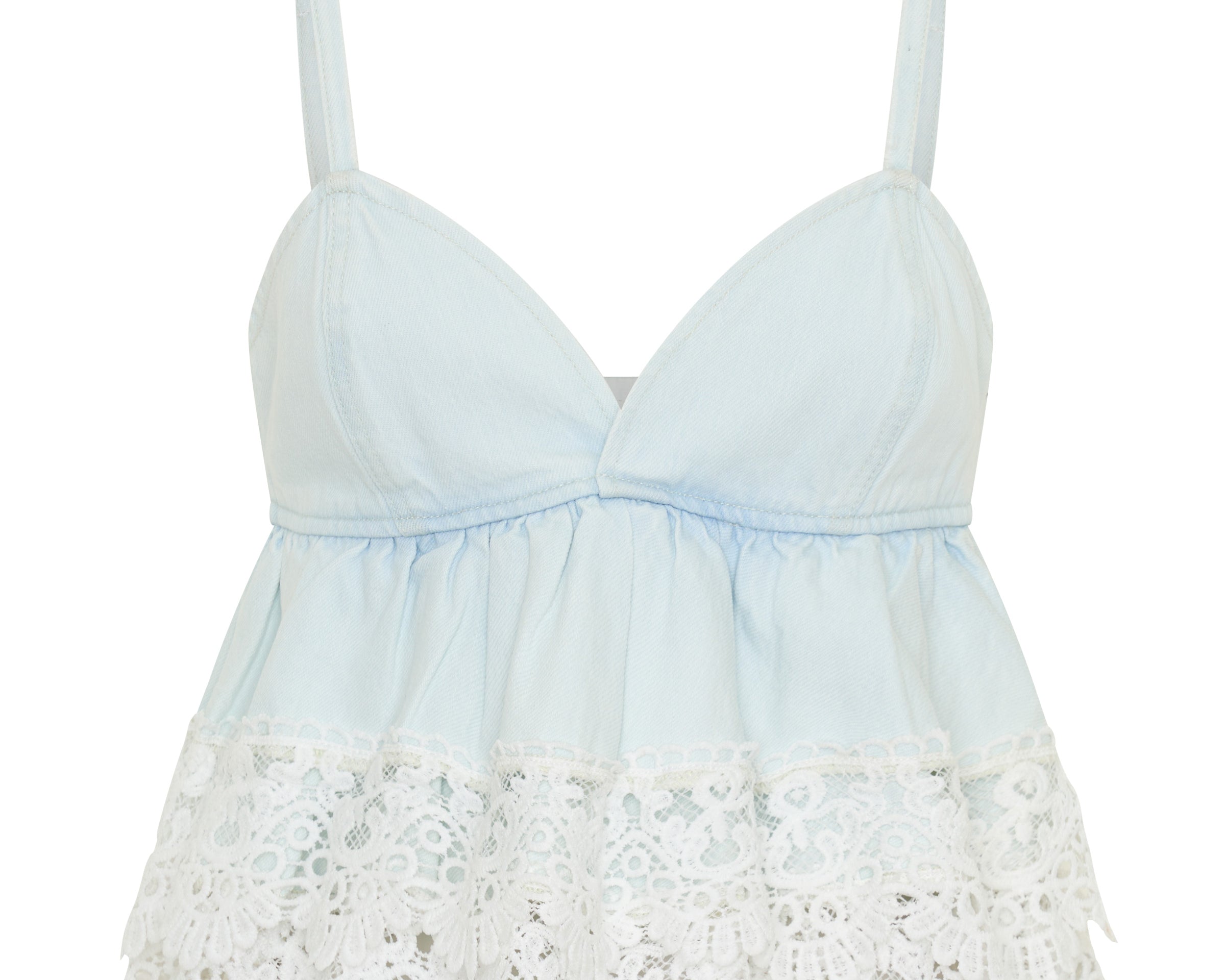 Landslide Denim And Lace Frill Top - Blonde Blue