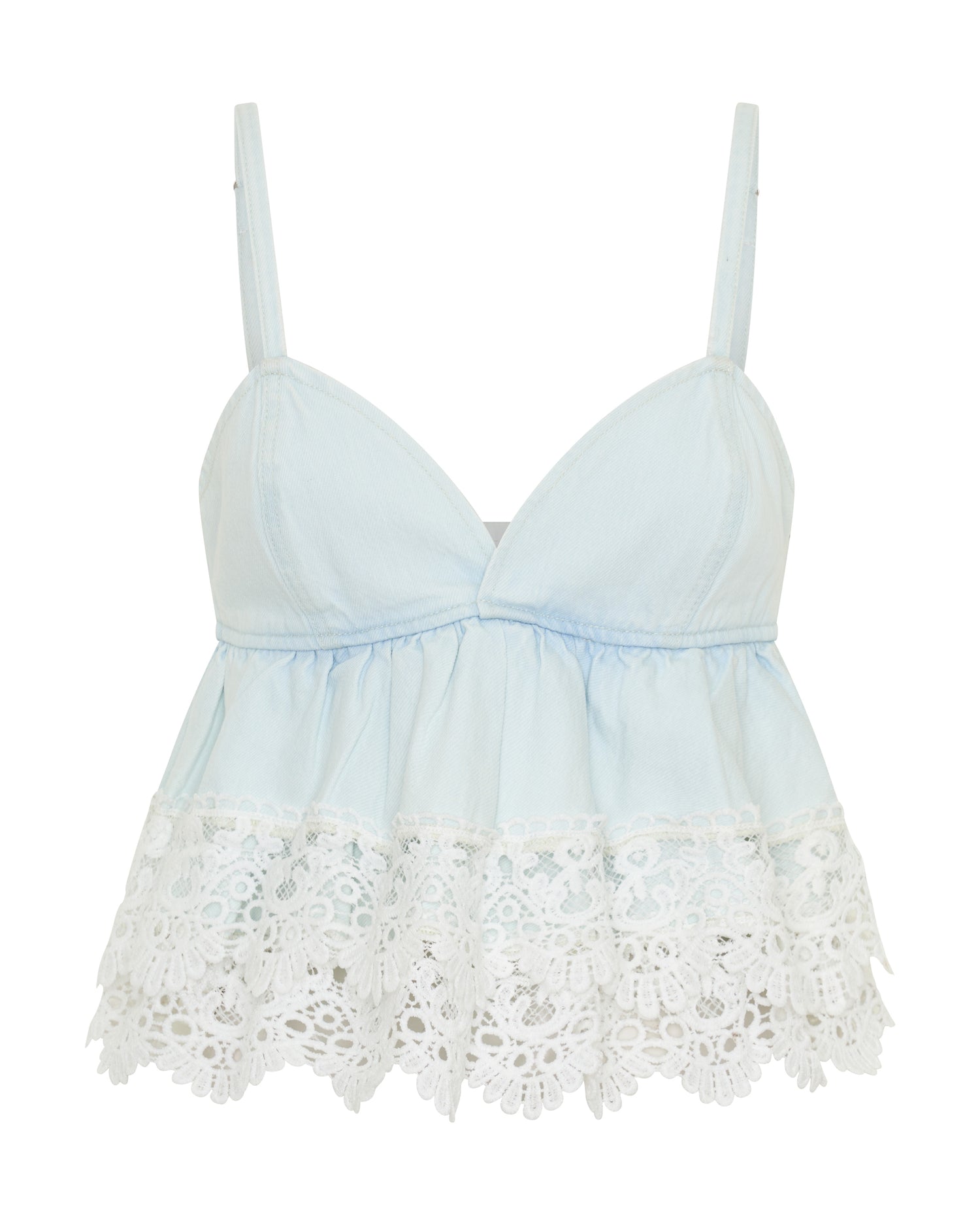 Landslide Denim And Lace Frill Top - Blonde Blue