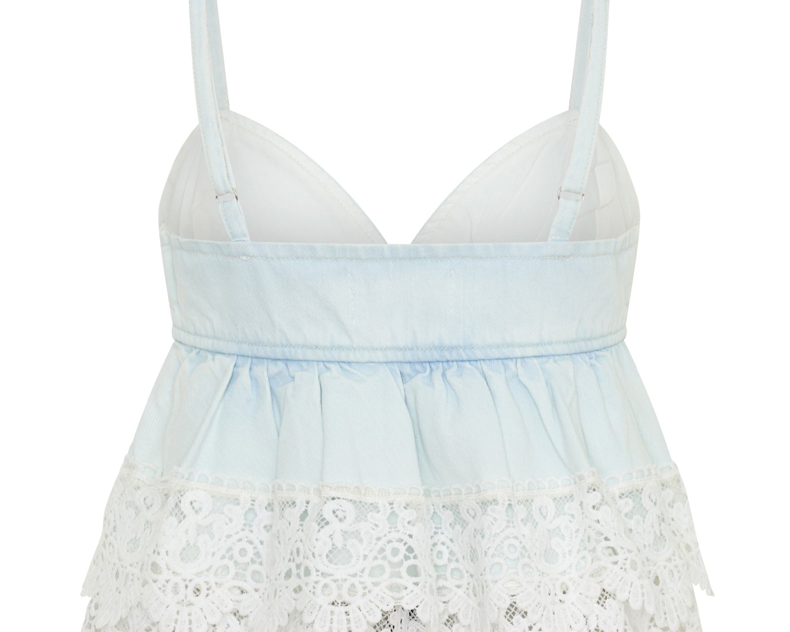 Landslide Denim And Lace Frill Top - Blonde Blue